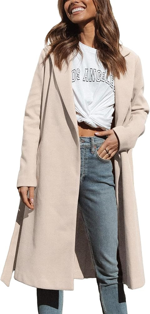 Majdan Women's Notch Lapel Wool Blend Coat Mid Long Winter Overcoat Oversized Peacoat Belted Long... | Amazon (US)