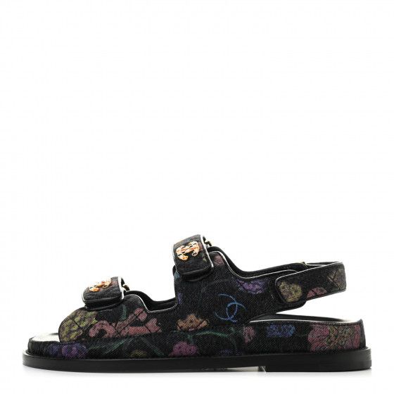 CHANEL Denim Quilted Dad Sandals 35.5 Black Multicolor | Fashionphile