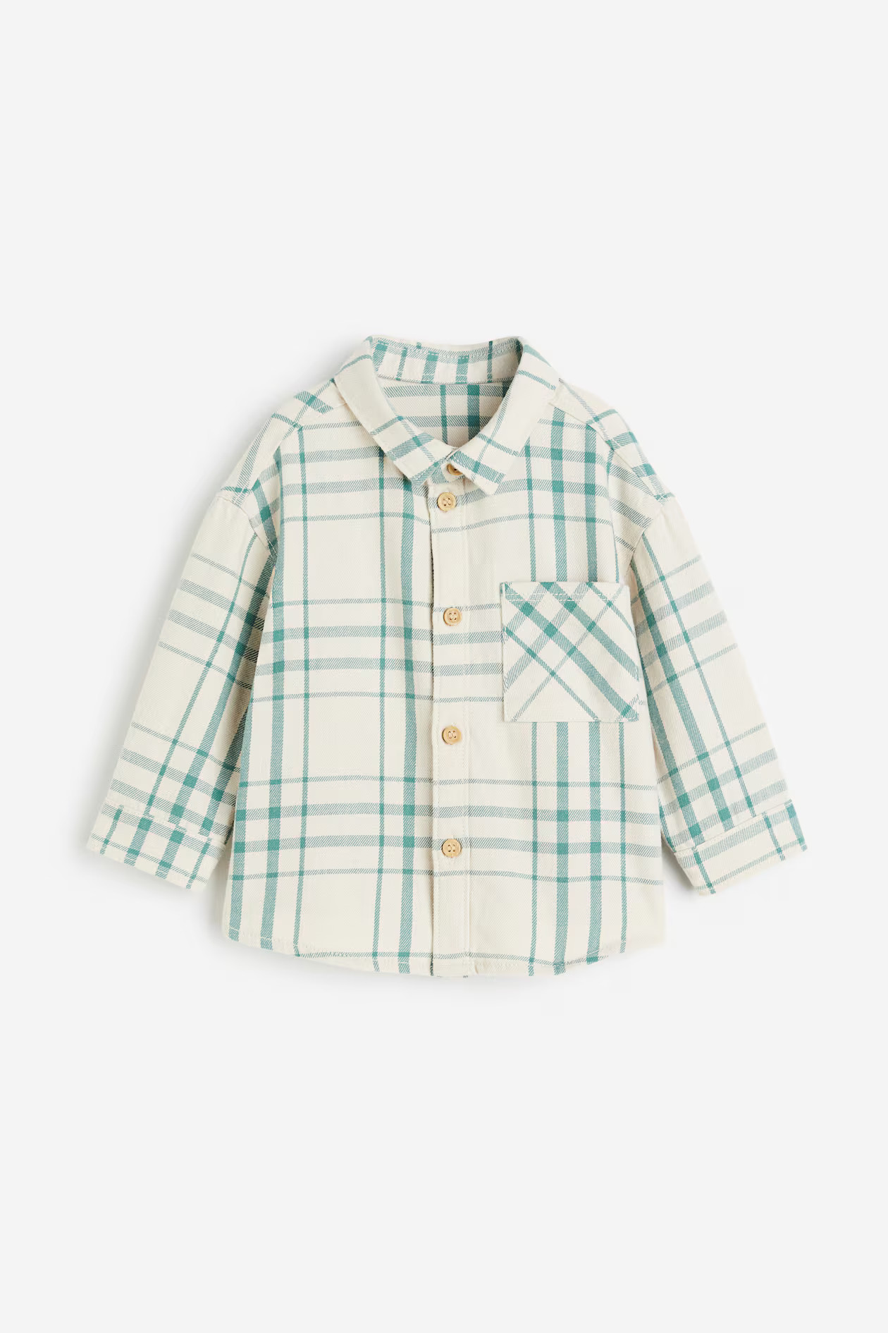 Flannel Shirt - Cream/green plaid - Kids | H&M US | H&M (US + CA)