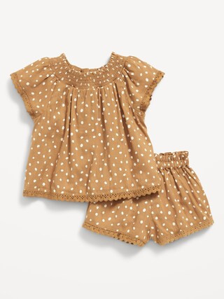Flutter-Sleeve Scallop-Trim Top and Shorts Set for Baby | Old Navy (US)