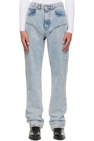 SSENSE Exclusive Blue Crystal Straight Jeans | SSENSE