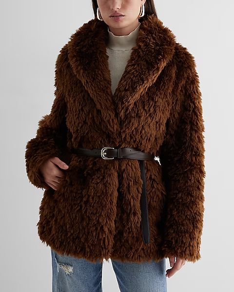 Faux Fur Belted Coat | Express