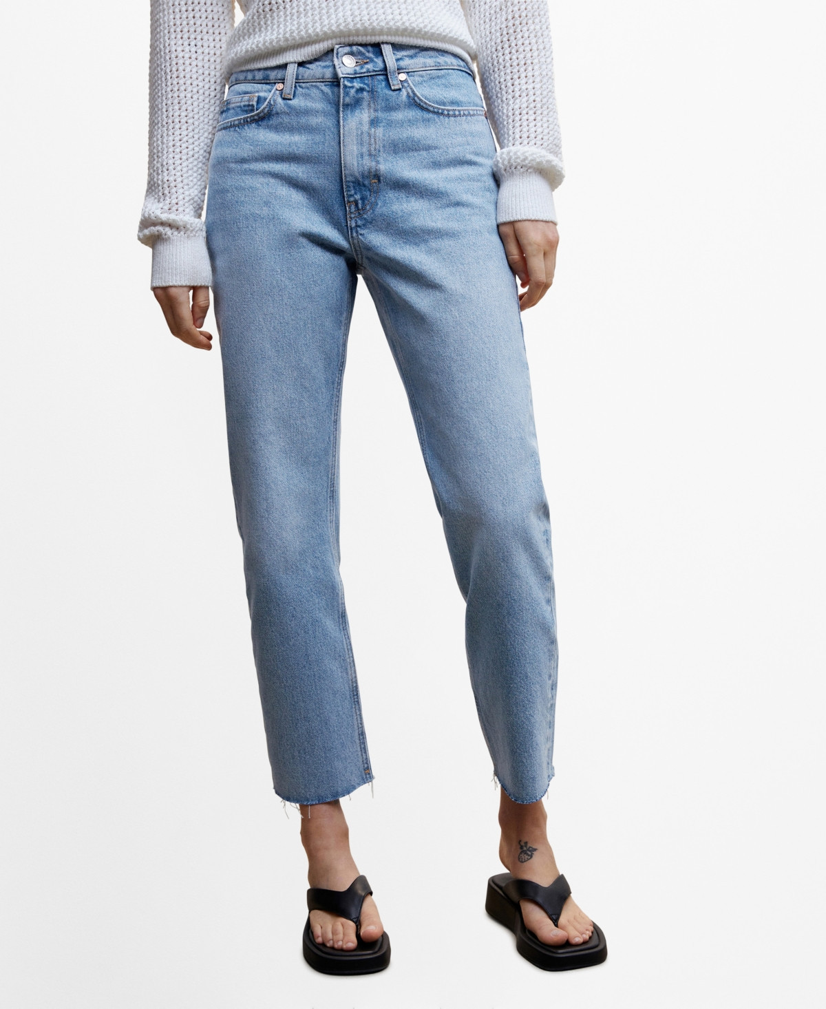 Mango Women's Frayed Hem Straight Jeans | Macys (US)
