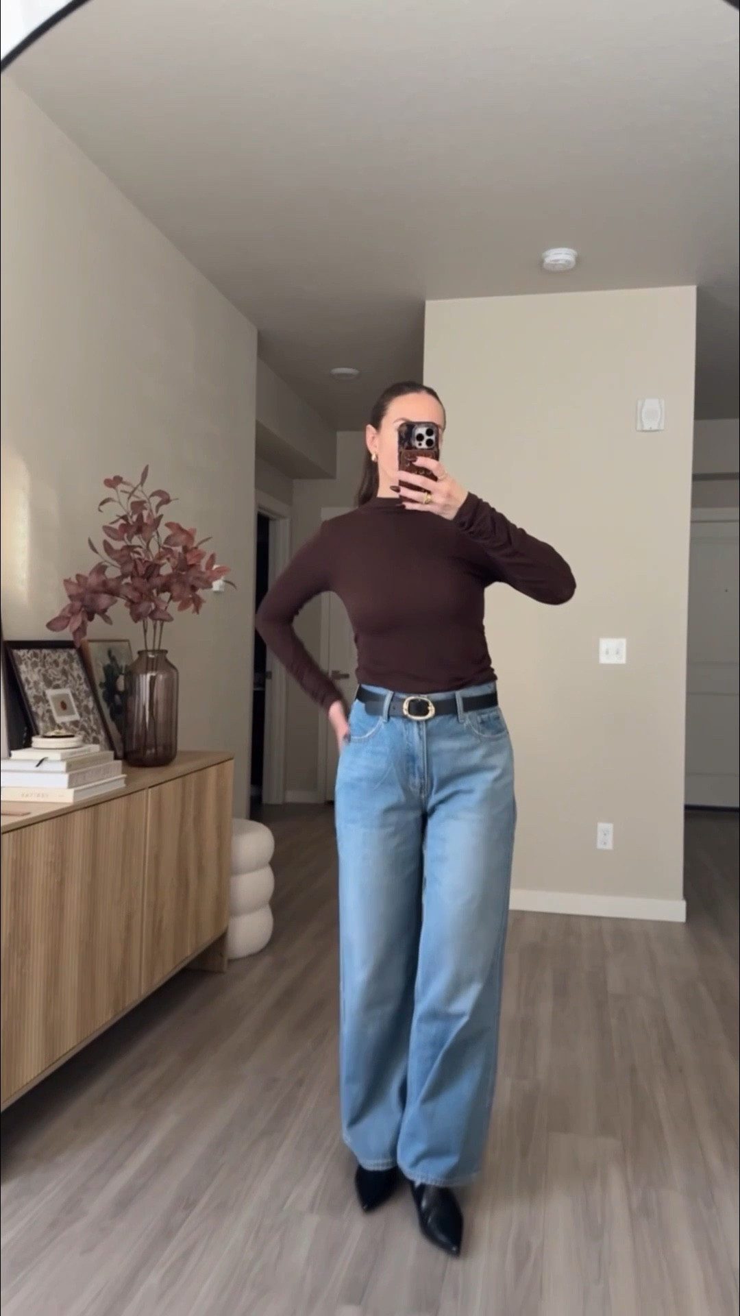 waist adjustable wide leg jeans 