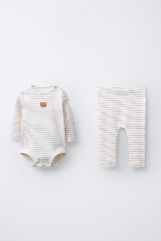 BEAR PATCH AND STRIPED BODYSUIT AND LEGGINGS SET | Zara US