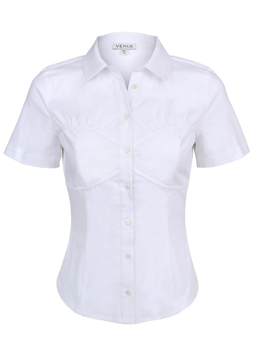 Fitted Collared Top - Off White | VENUS
