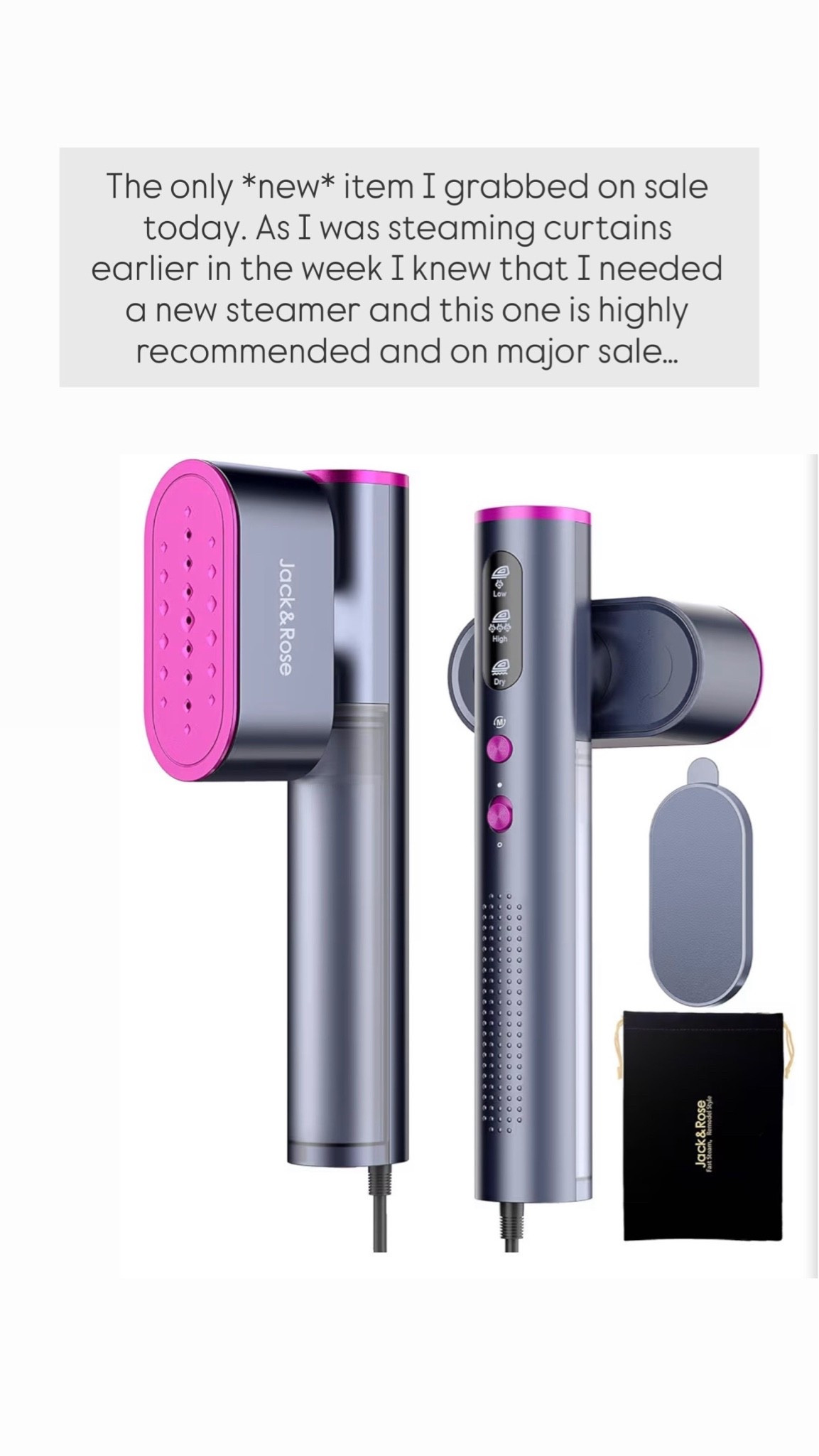 The only *new* item I grabbed on sale for Amazon Prime Day today. As I was steaming curtains earlier in the week I knew that I needed a new steamer and this one is highly recommended and on major sale…