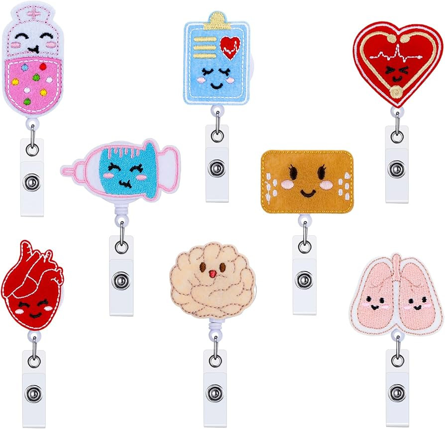 8 Pieces Felt Nurse Badge Reel Retractable Badge Holders Brain Heart Lung ID Badge Reel Cute Felt... | Amazon (US)