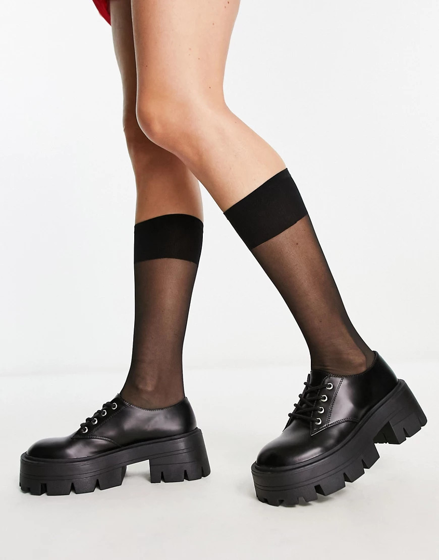 ASOS DESIGN sheer knee high socks in black | ASOS (Global)