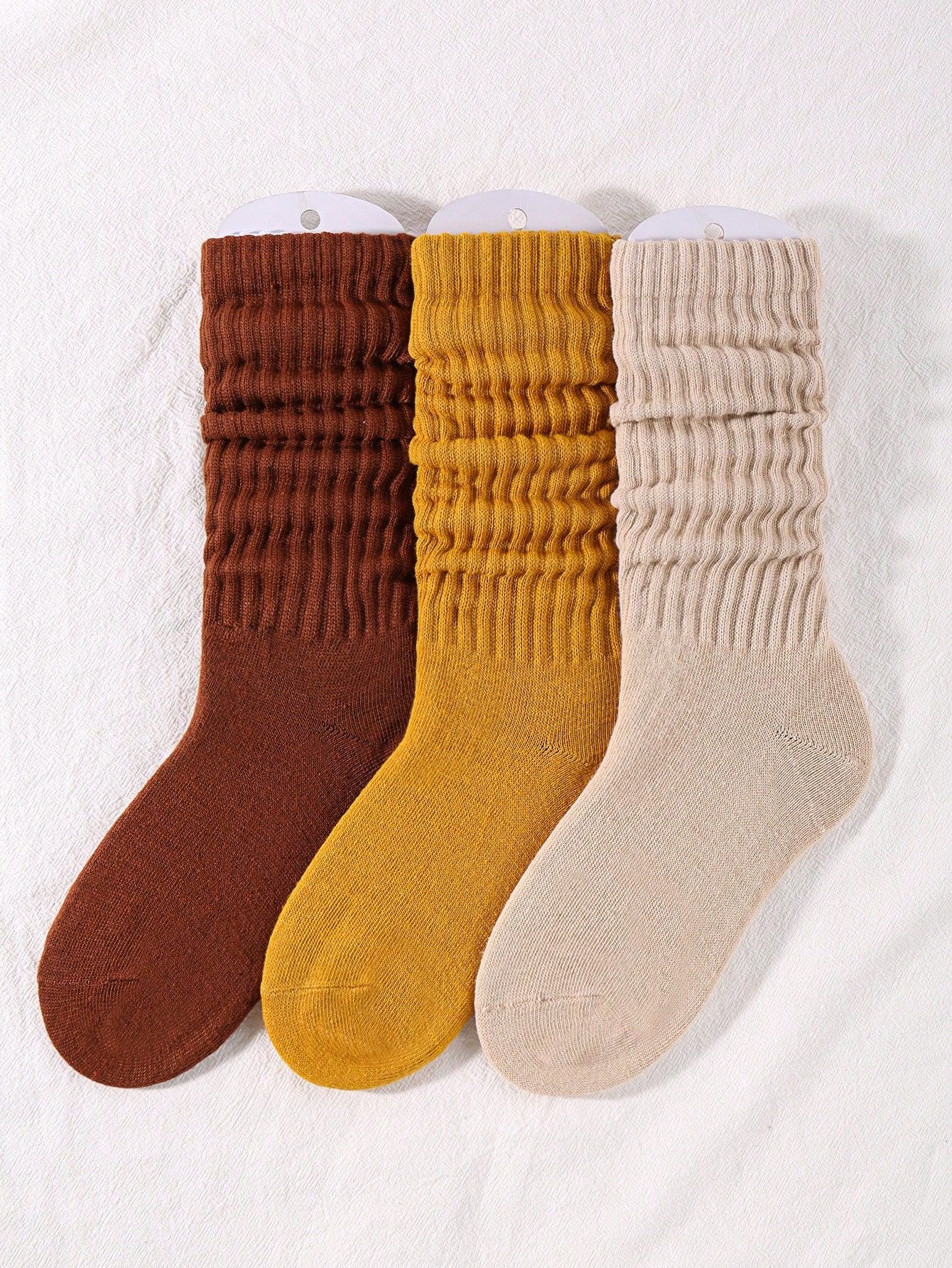 3pairs Women's Fall Winter Slouch Knit Socks Simple Solid Color Slouchy Socks Women Scrunch Socks... | SHEIN