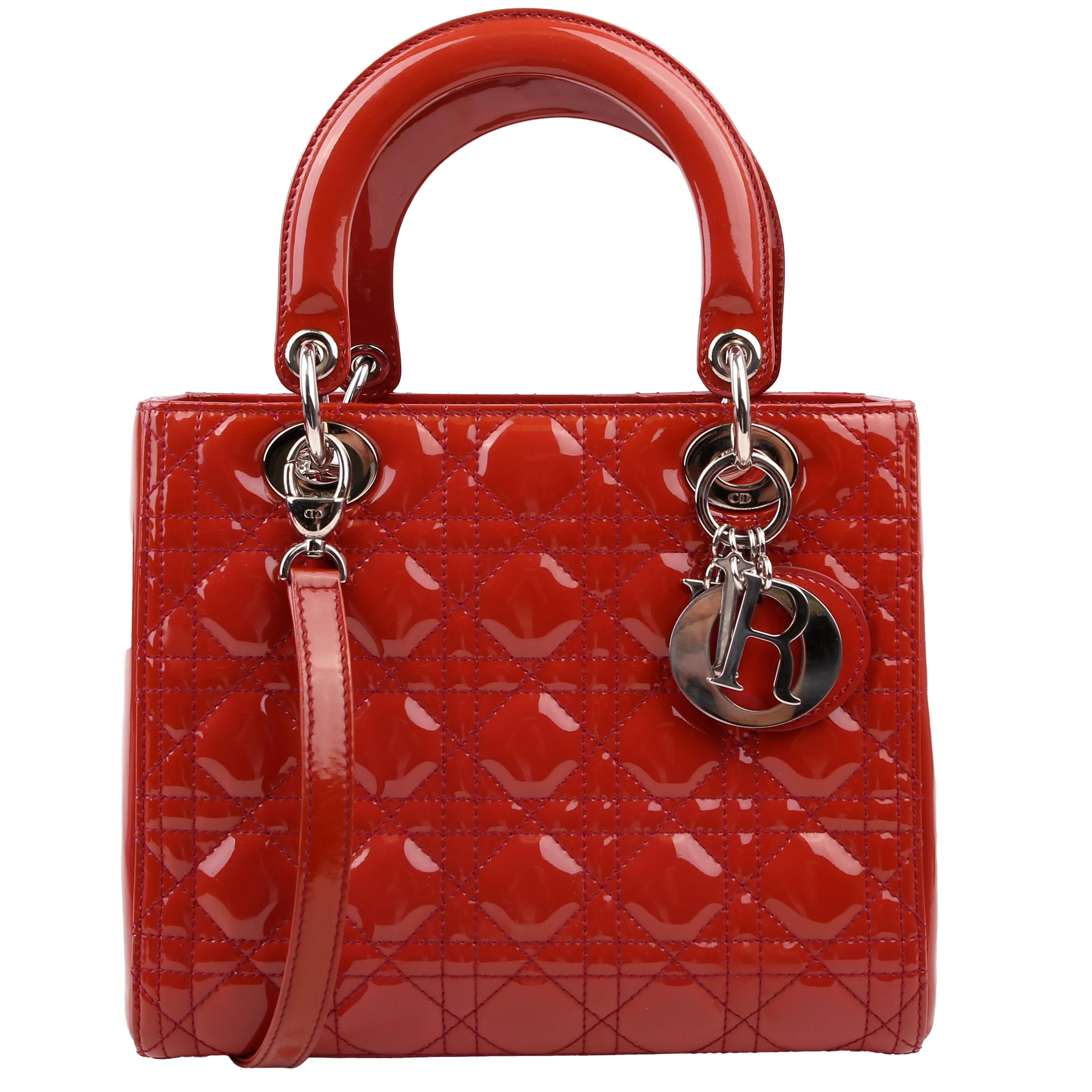 Lady Dior Medium Patent Red | Keeks Designer Handbags