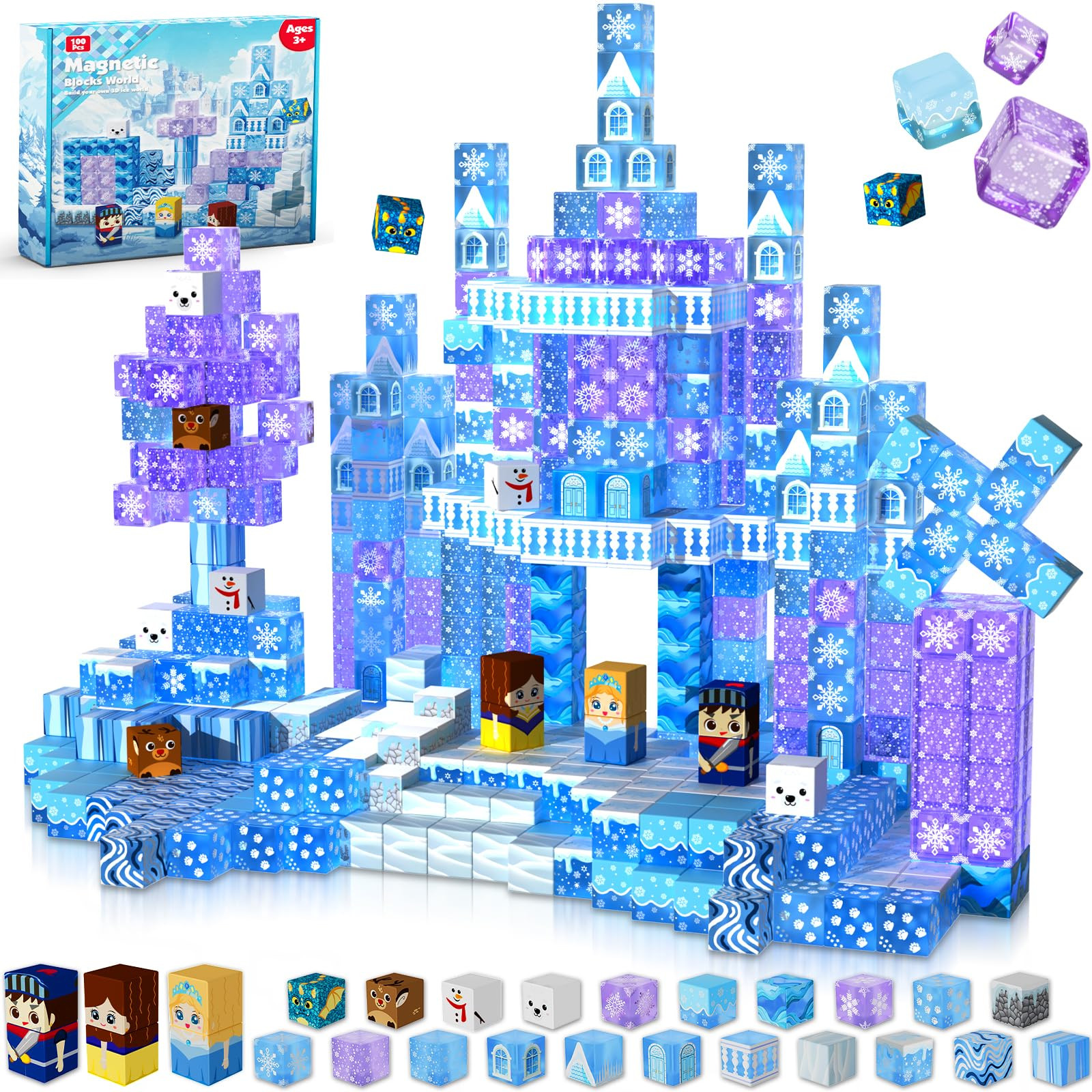 Magnetic Blocks - 100Pcs Transparent Building Block for Kids Ages 4-8, Magnet Blocks Sets for Blu... | Amazon (US)