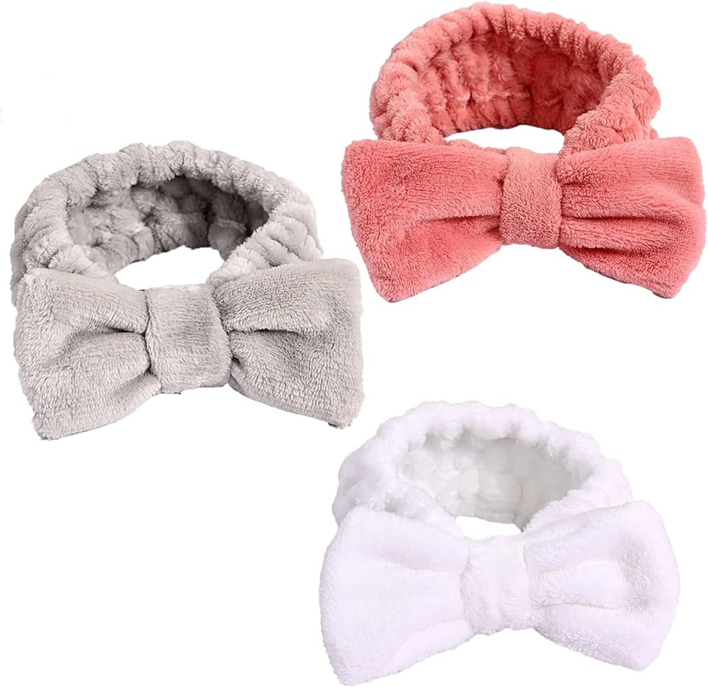Spa Headbands 3 Pack Bow Facial Makeup Hair Band Soft Coral Fleece Shower Washing Face Head Wraps... | Amazon (CA)