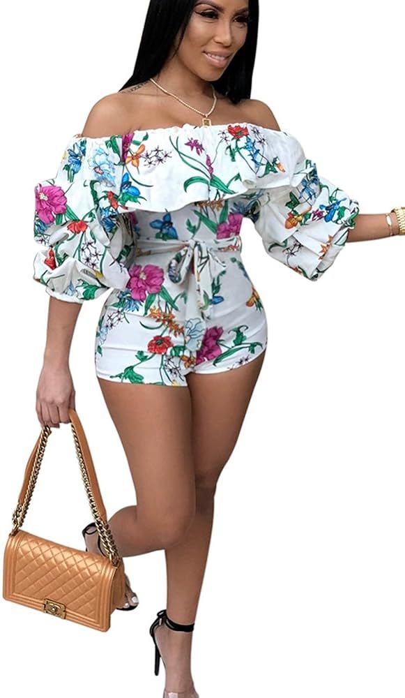 MENCCINO Sexy Two Piece Shorts Set - African Floral Jumpsuits Rompers Vacation Club Outfit | Amazon (US)