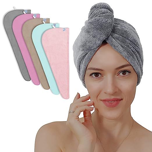 TENSTARS 5 Pack Thicken Microfiber Hair Towel Wrap for Women - Elastic Loop Design - 320GSM Coral... | Amazon (US)