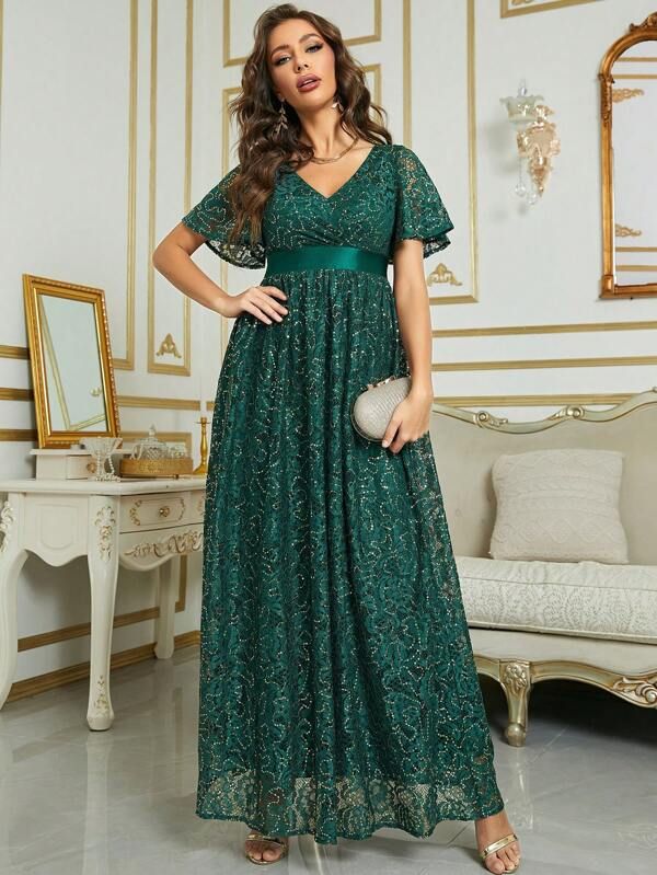 Butterfly Sleeve Lace Formal Gown | SHEIN