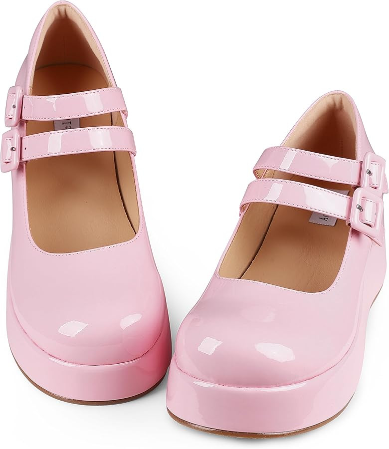 Platform Mary Jane Shoes Women Girls,Ankle Strap Round Toe Goth Chunky Uniform Dress Pumps Shoes ... | Amazon (US)