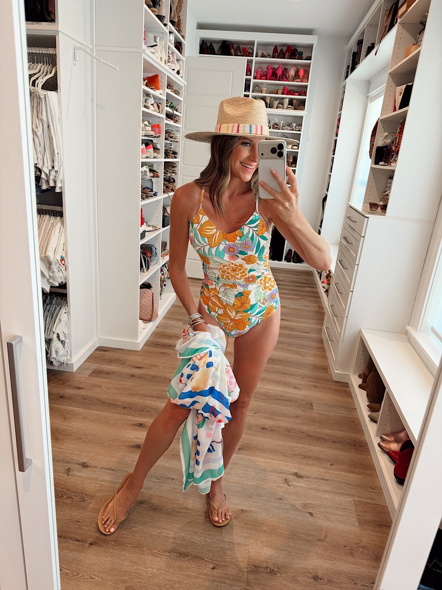 In a medium swimsuit, one size sarong, hat, sandals and accessories - fits tts.

#LTKootd #LTKSeasonal #LTKSwim