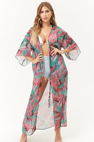 Sheer Multicolor Palm Leaf Kimono | Forever 21 (US)