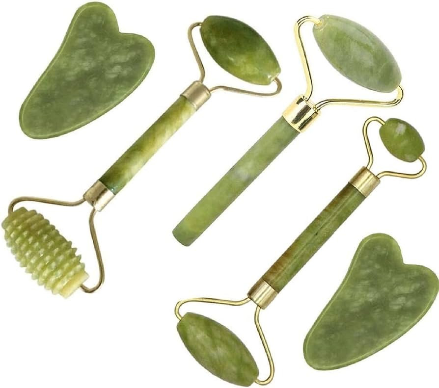 Jade Gua Sha Facial Massager Set - 5 in 1 Skin Care Tools With Roller and Massager | Amazon (US)