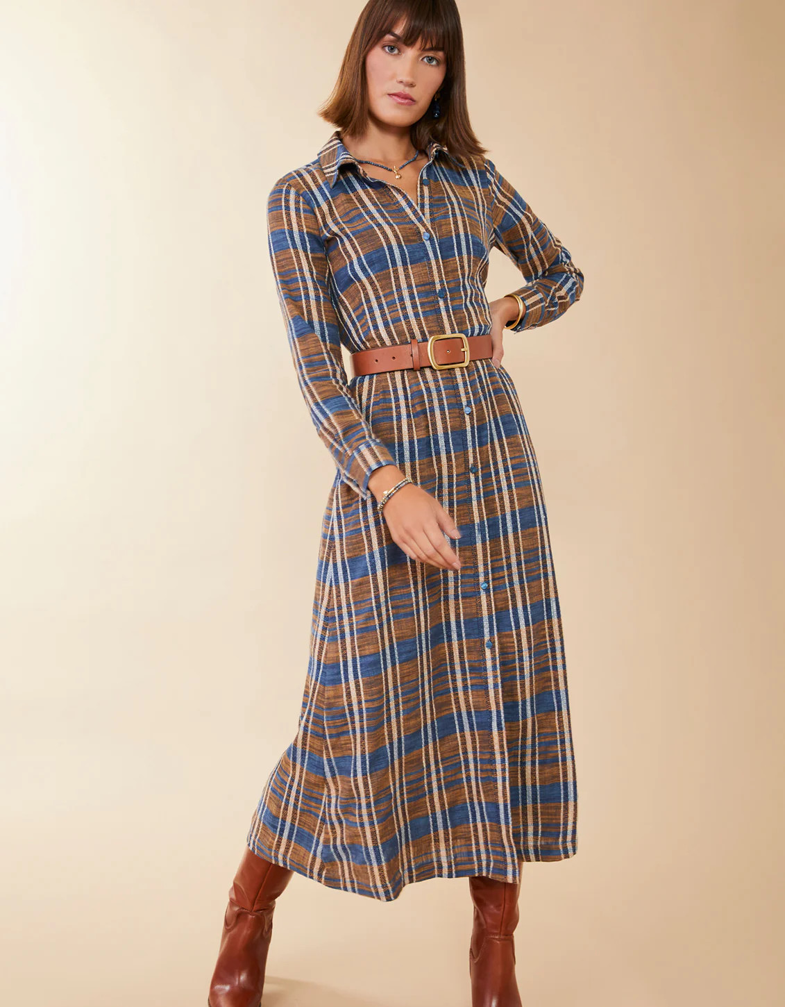 Tillie Midi Shirt Dress Kalalanta Plaid Navy | Spartina 449