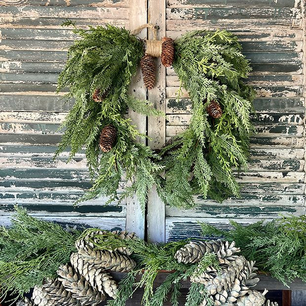 Weeping Cedar and Cone Wreath | Antique Farm House
