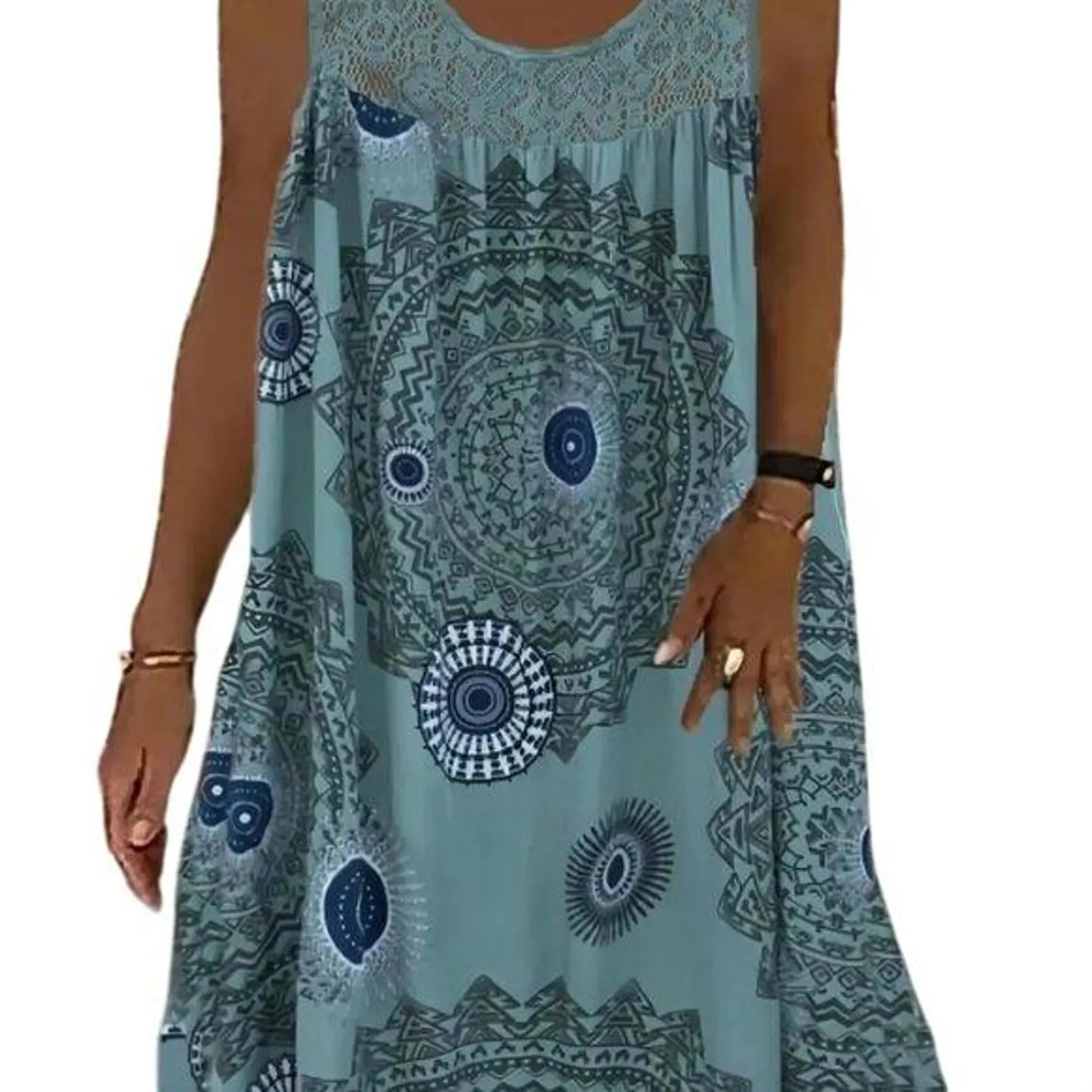 Geometric Print Eyelet Plus Size 8X 7X 6X 5X 4X 3X Casual A-line Dress Tank Midi Dress - Etsy | Etsy (Global)