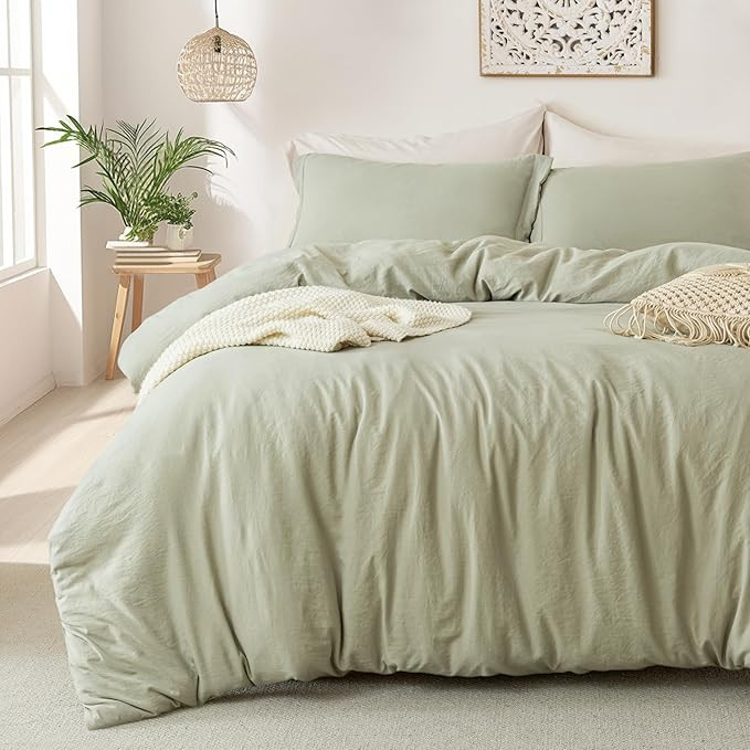 MILDLY Super Soft Duvet Cover - 100% Washed Microfiber October Mist Sage Comforter Cover Set 3 Pi... | Amazon (US)