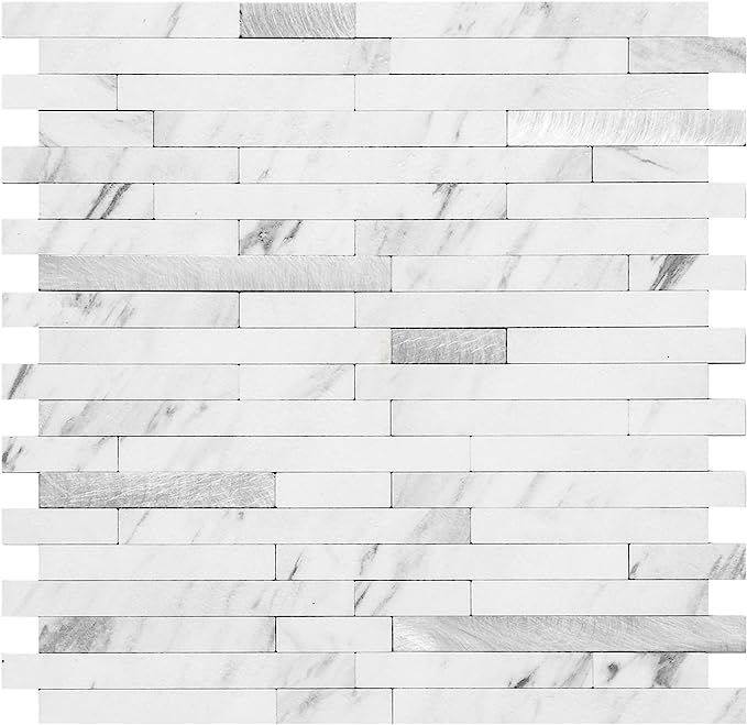 DICOFUN 10-Sheet Peel and Stick Backsplash Tile, Faux White Marble Look PVC Mixed Metal Stick on ... | Amazon (US)