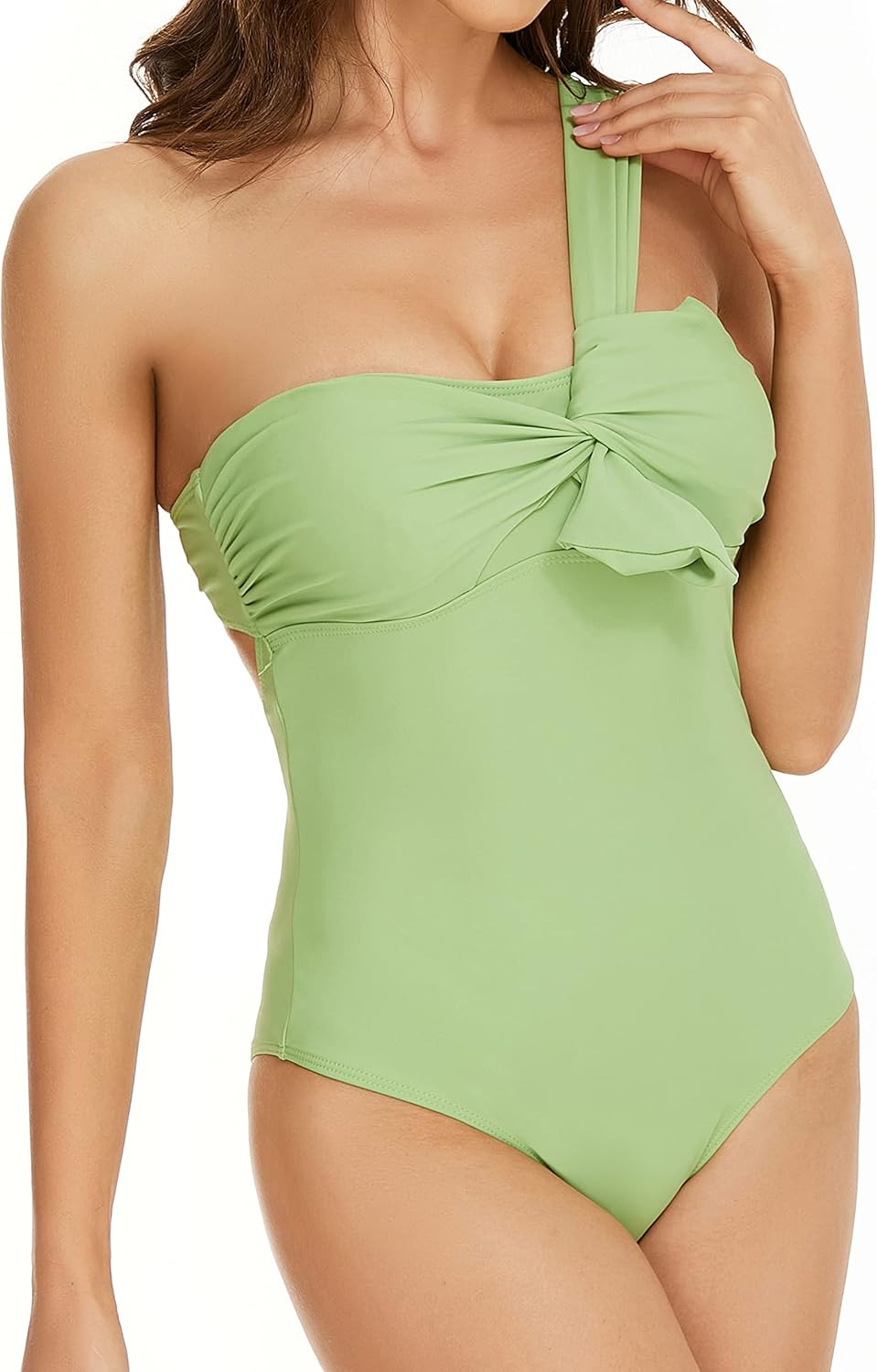 Willingyo Women's One Piece Swimsuit One Shoulder Bathing Suit with Tie Knot at Front | Amazon (US)