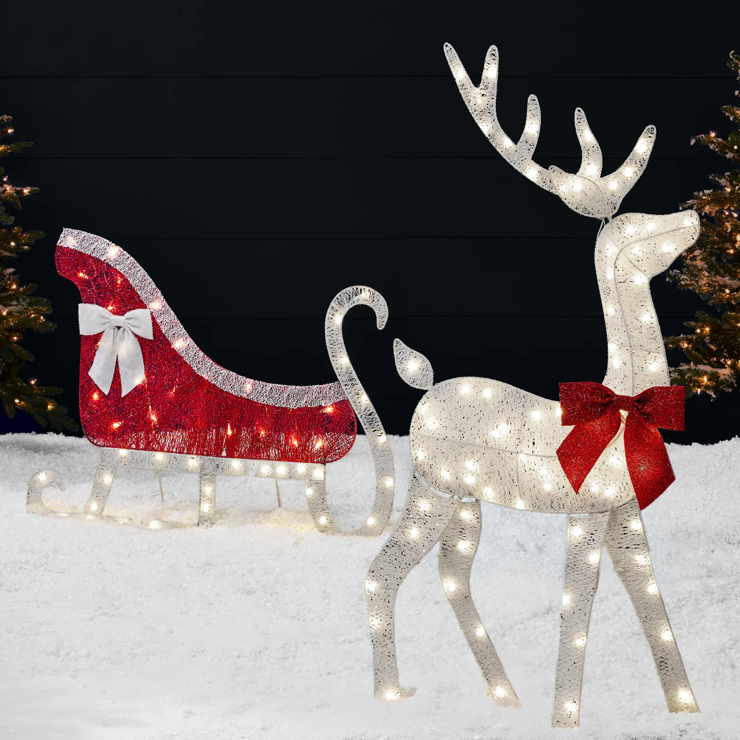 Lighted 2D Outdoor Christmas Reindeer & Sleigh Set w/ Warm White LED L | Best Choice Products 