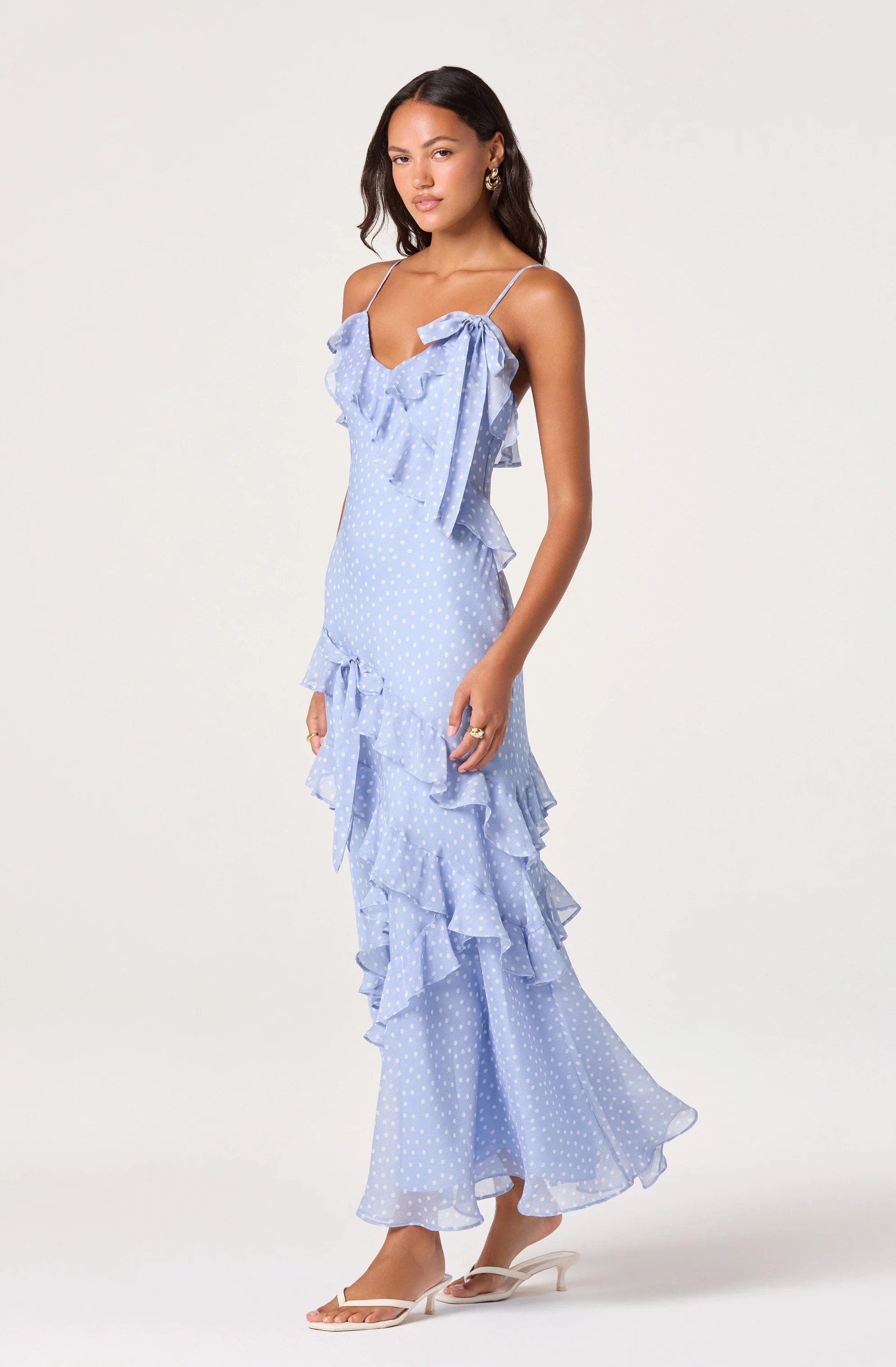 Amiya Chiffon Maxi Dress - Blue polka dot / XS | ASTR The Label (US)