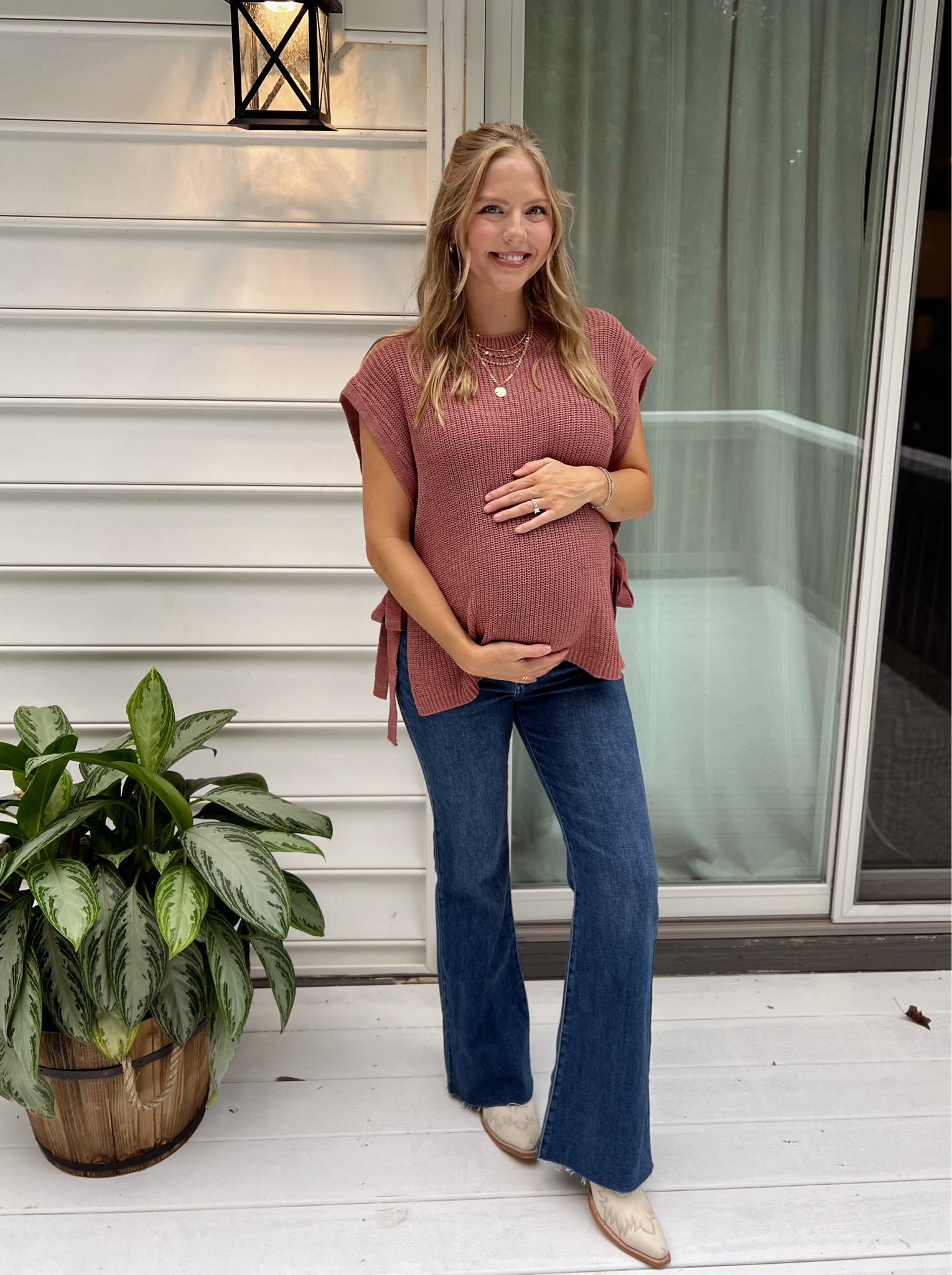 The best maternity jeans I have tried so far! SUPER comfy with a slight stretch and great belly support. Flare/boot cut and very flattering! This sweater is also perfect for bump or no bump 😁 Pink Blush is having a sale right now too! 
I’m wearing a size small in the sweater and 27 for the jeans. 
#maternityclothes #fallmaternity #bumpfriendly #fallfashion 

#LTKBump #LTKSaleAlert #LTKSeasonal