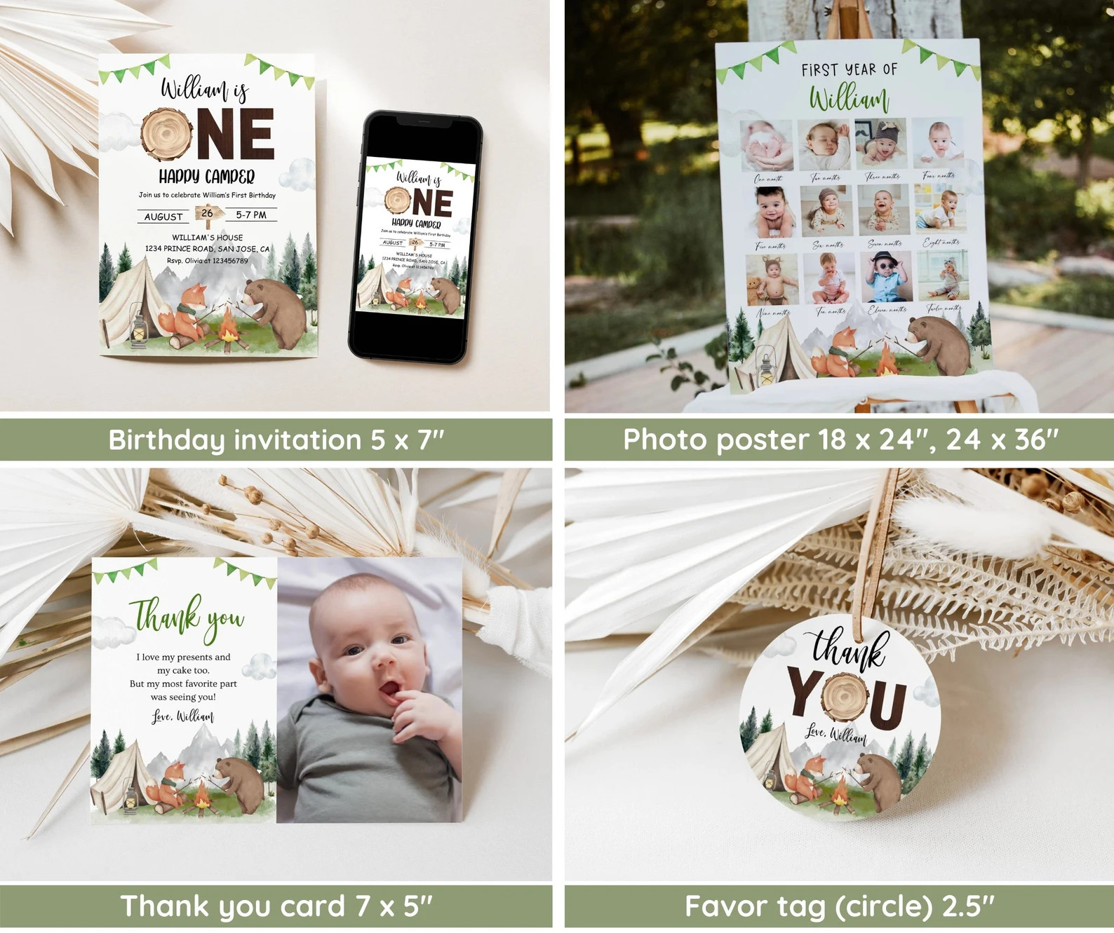 One Happy Camper First Birthday Bundle, Camping Birthday Invitation Template, Camper Party 1st Bi... | Etsy (US)