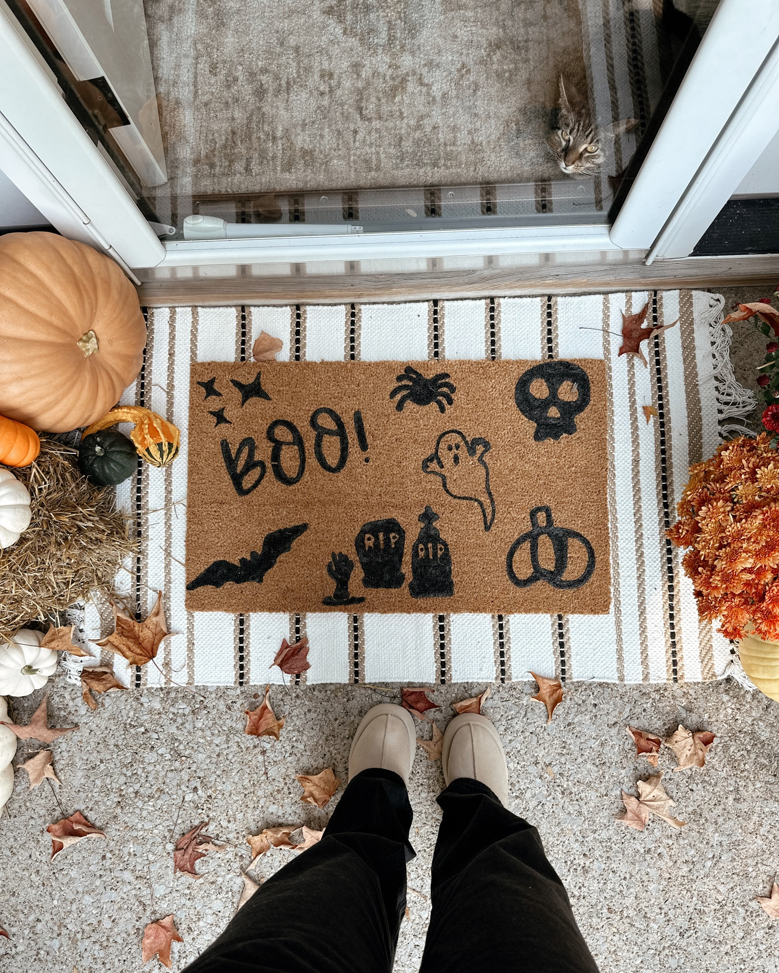 Boo doormat! 👻 love this one so much! Layered with a bright scatter rug. Linked both along with my jeans and Taz slippers!! 

Abercrombie jeans, Halloween decor, porch decor, boo!, doormat, scatter rugs for porch, striped mat, Taz Ugg slippers 

#LTKHalloween #LTKhome #LTKSeasonal