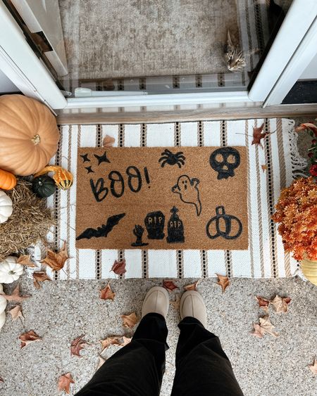 Boo doormat! 👻 love this one so much! Layered with a bright scatter rug. Linked both along with my jeans and Taz slippers!! 

Abercrombie jeans, Halloween decor, porch decor, boo!, doormat, scatter rugs for porch, striped mat, Taz Ugg slippers 

#LTKHalloween #LTKhome #LTKSeasonal