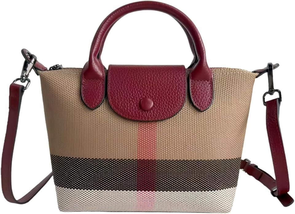 Designer women's Handbag, Vintage Leather Shoulder Bag(real Leather + Canvas Construction),woven'... | Amazon (US)