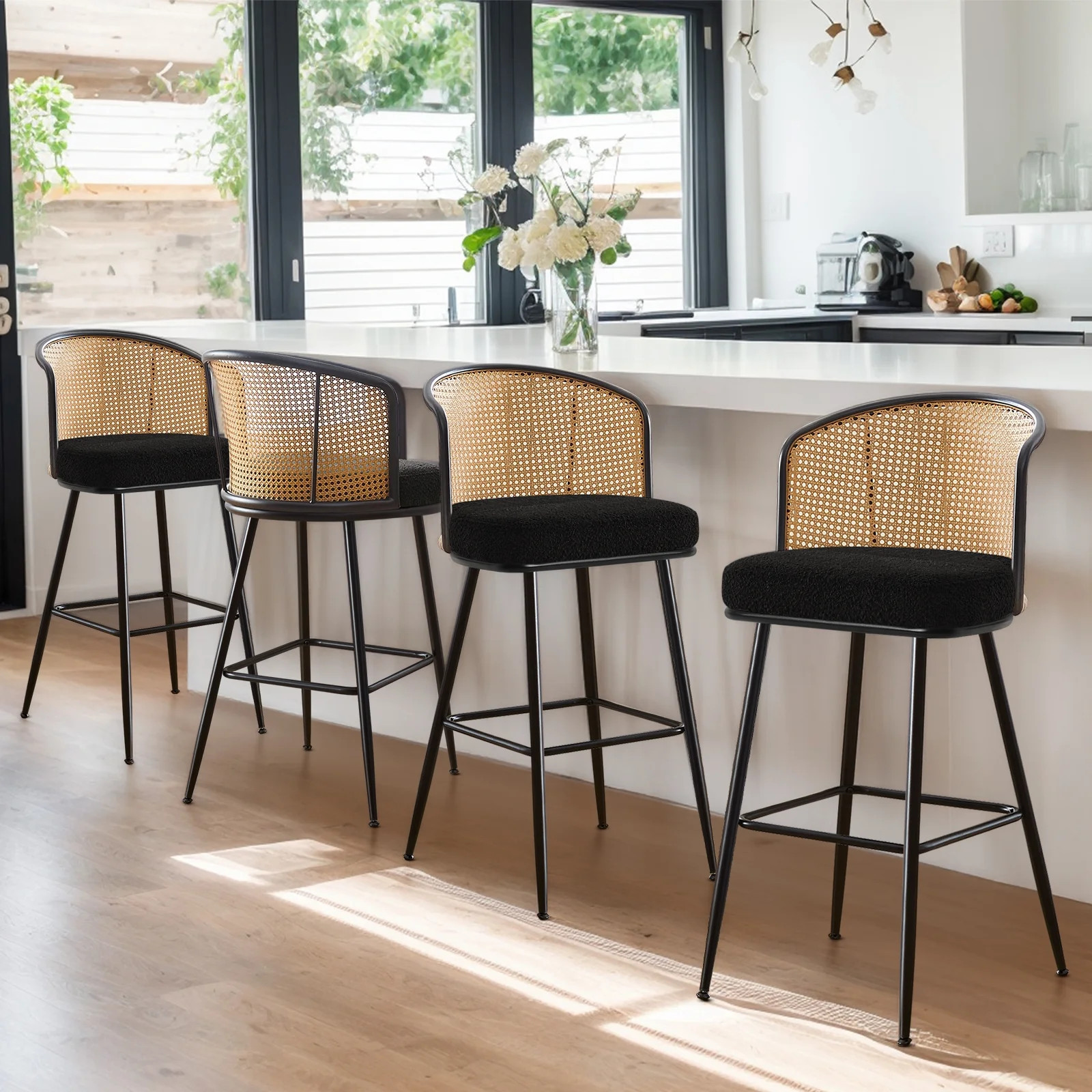 Rattan Counter Height Bar Stools Set 2 Modern 29"Upholstered Barstools Counter Height Bar Stools ... | Walmart (US)