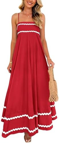 PRETTYGARDEN Women's 2026 Summer Flowy Maxi Dress Casual Sleeveless Spaghetti Strap Ruffle Beach ... | Amazon (US)
