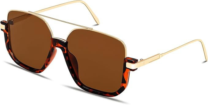 Retro Oversized Aviator Sunglasses for Women Men Square Double Bridge Pilot Sun Glasses 70s Trend... | Amazon (US)