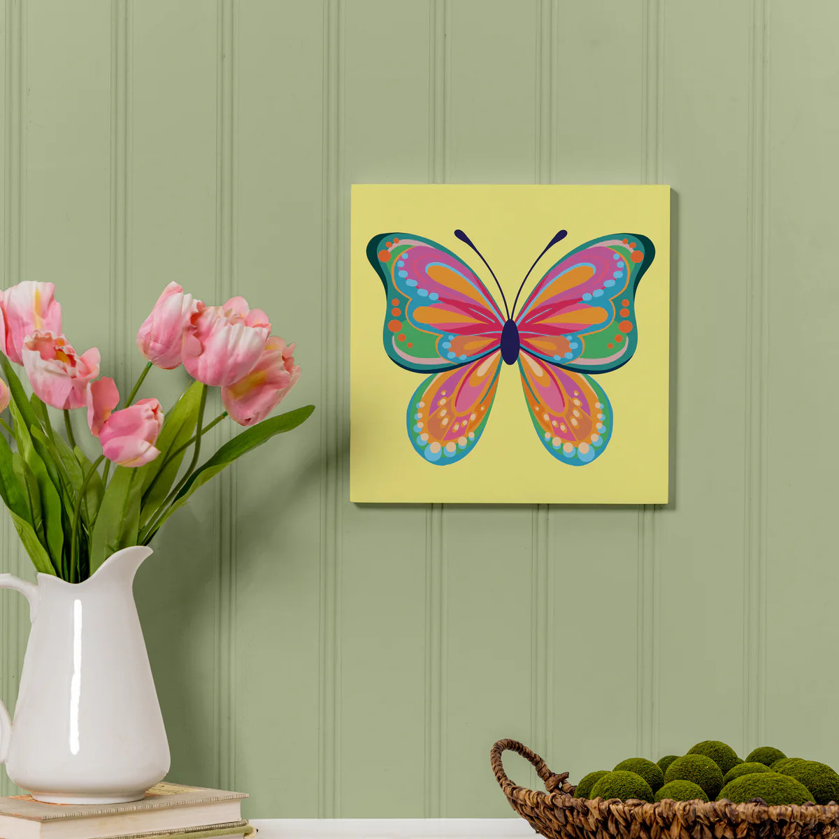Bunny Blooms Indoor Wall Decor, Pink Butterfly, 12" L x 12" H | Plow & Hearth