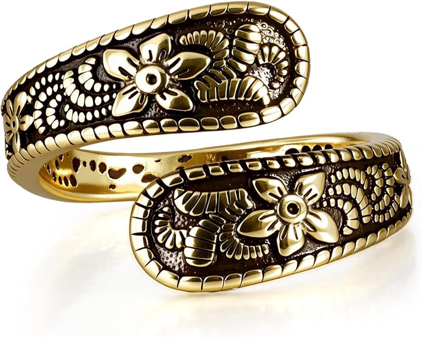 Amazon.com: Teppdfann Vintage 14K Gold Plated Spoon Ring – Adjustable Ring with Carving Design ... | Amazon (US)