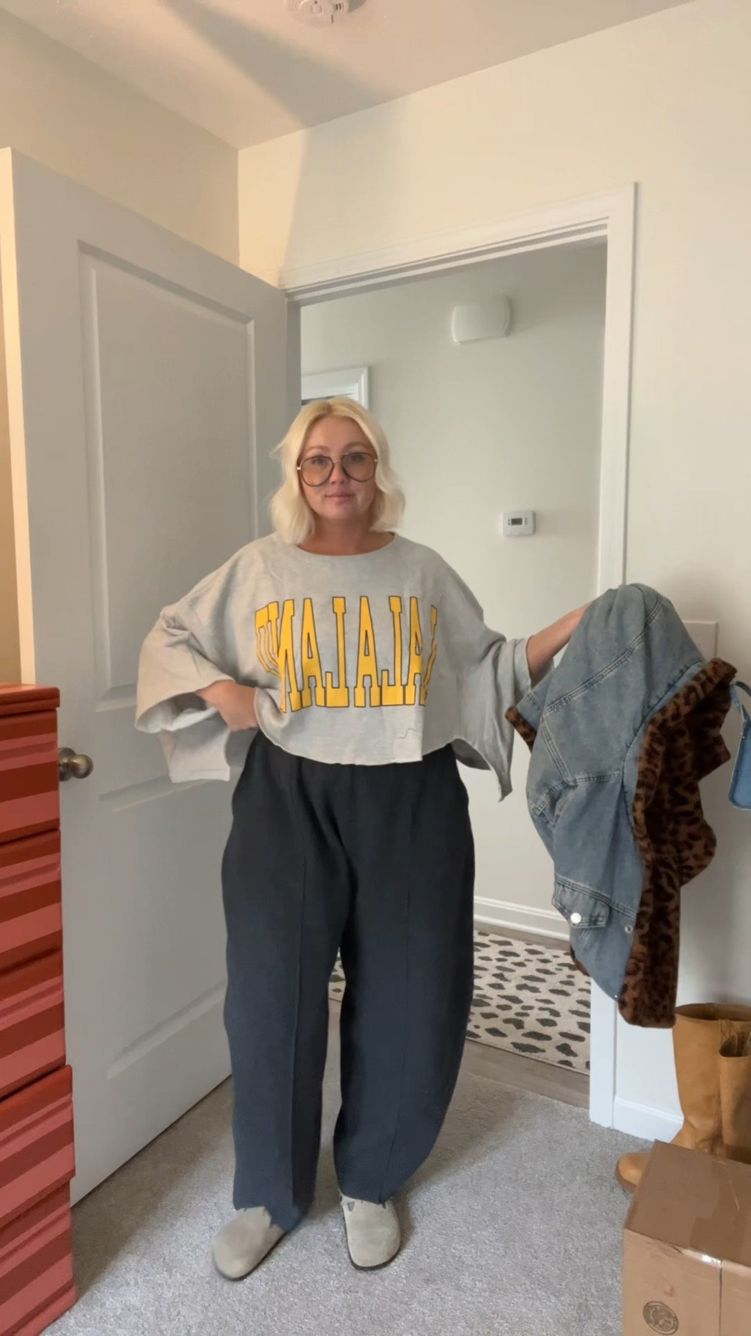 Wearing a XL pants — tee & jacket is dressed in lala 