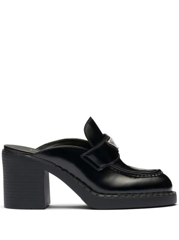 triangle-logo brushed leather mules | Farfetch Global