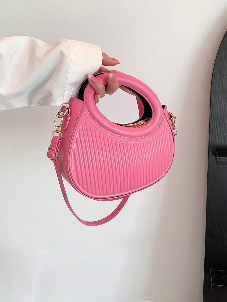 Strip Embossed Detail Satchel Bag Adjustable Strap Zipper Minimalist PU | SHEIN