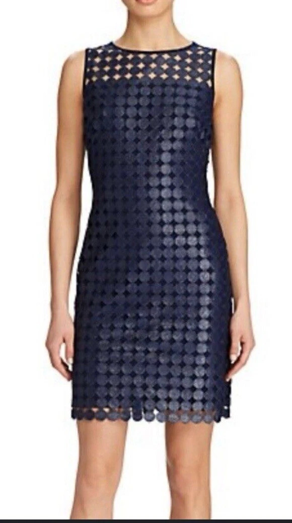 LAUREN RALPH LAUREN Melia Dot Lace Navy Sheath Dress Women 14 Sleeveless Party | eBay | eBay US