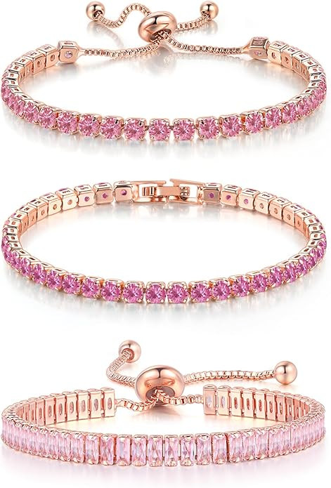 4 Pcs Tennis Bracelet Set Silver Plated Marquise Cubic Zirconia CZ Diamond Dainty Adjustable Silv... | Amazon (US)