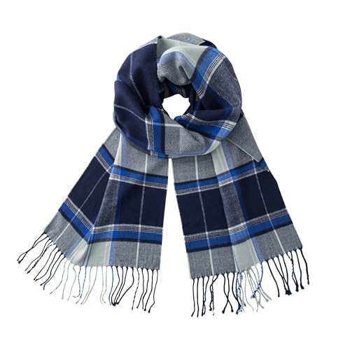 CALVIN & OLIVIA Lightweight Ultra-Soft Scarf - Perfect Holiday Gift for Men & Women - Navy Blue Royal Plaid | Amazon (US)