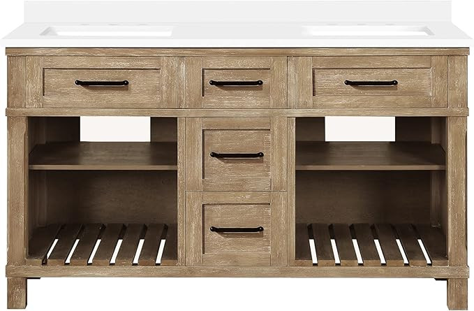 MARTHA STEWART Ridgefield 60 in. Double Sink Bathroom Vanity Bedford Collection, in Antique Oak | Amazon (US)