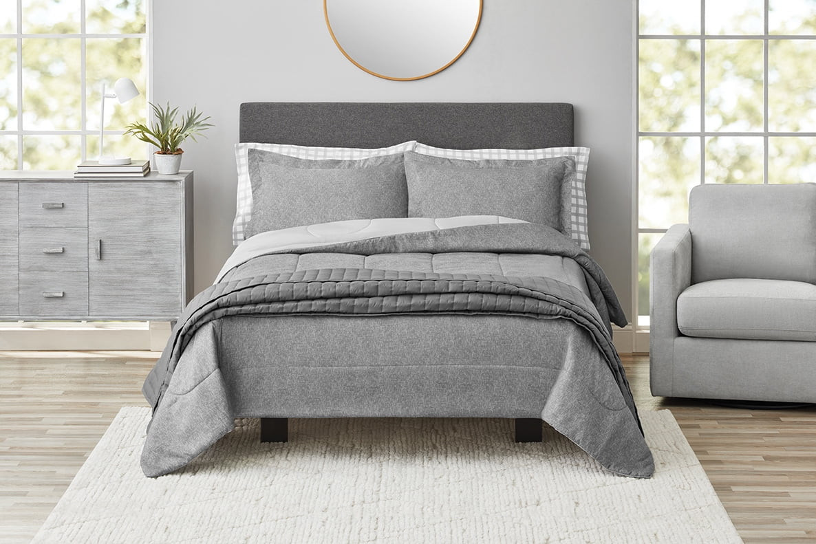 Mainstays 7-Piece Grey Bed in a Bag Comforter Set with Coverlet , Queen | Walmart (US)